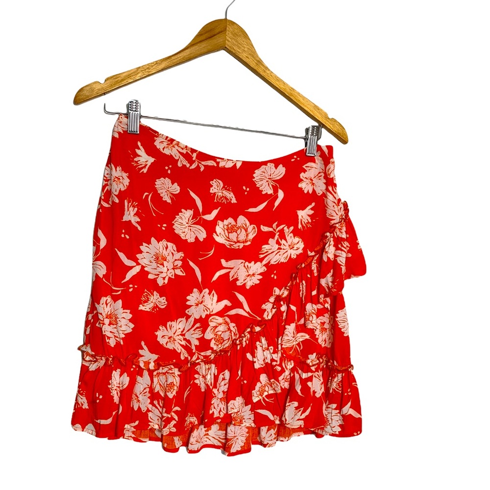 Free people floral print ruffles mini skirt size Medium